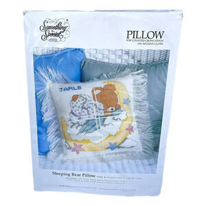 Something Special Pillow Kit Counted Cross Stitch Sleeping Teddy Bear‎ Moon New